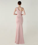 ロングドレス キャバドレス セクシー ワンショルダー サテン タイト マーメイドドレス プリーツ スリット入り 夜会 パーティー 結婚式 JC2-YEY33598