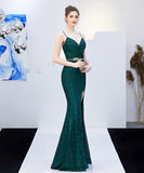 【7色】ロングドレス キラキラ Vネック 高級感 披露宴 宴会 マーメイドドレス YH2-YEY16276#