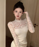 【2色】Lady's coco ミニドレス キャバドレス 清楚セクシー レースシースルー ロングスリーブ 大人可愛い 着やせ ボディコン ウエストシェイプ デート 女子会 お出かけ JC2-XKDD342-581-Sep28