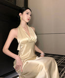 ロングドレス キャバドレス セクシー サテン ホルターネック 背中見せ フィット感 パーティー JC2-JW7026DSD260