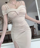 ロングドレス キャバドレス セクシー ディープネック キャミワンピ スリット エレガント 脚長効果 パーティー  JC2-DD6387