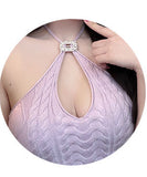 ミニドレス セクシー ハルターネック キーホールカット ケーブル編み タイトボディコン ラベンダー ビジュー留め具 セクシー フェミニン デート 秋冬コーデDQ2-ZED885587DXH443