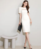 膝丈ドレス キャバドレス セクシー 韓国風 クルーネック スリムフィット タイトワンピ お出かけ デート 出勤 JC2-MLS7770