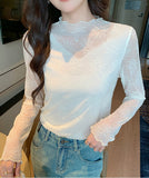 【2色】トップス レディース セクシー レースインナー 長袖 レーストップス シアー プラスサイズ デートコーデ 通勤 JC1-JW8896GT622