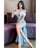 【2色】ロングドレス キャバドレス セクシー デコルテ魅せ スリット入り フォーマルドレス JC2-JX5825