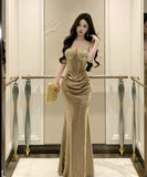 ロングドレス キャバドレス セクシー 上品 スパンコール キャミソール サテン マーメイドライン JC2-DD3835