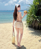 【3点セット】水着 ビキニ セクシー 韓国風 チェリー柄 ギャル系 レースアップ 温泉 リゾート 細見え JC7-DP-A23012