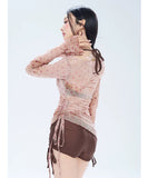 【3点セット】水着 ビキニ セクシー オフショルダー ドット柄 チュール 細見え ギャザー 長袖 ビーチ 温泉 JC7-KSD2639