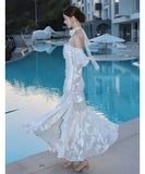 ロングドレス キャバドレス セクシー フレンチ マーメイド バタフライジャカード フリル 長袖 JC2-XHY913212