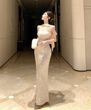 ロングドレス キャバドレス セクシー ベアトップ スパンコール ウエストマーク ショール付き バースデー パーティー JC2-DD3816