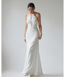 【2色】ロングドレス キャバドレス パーティードレス シンプル フィット感 上品 リボン キャミソール ホルターネック バースデー パーティー JC2-JSXA868