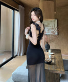 Lady's coco ロングドレス キャバドレス セクシー バックレス キャミワンピ きれいめ タイト プリーツ パーティー 二次会 JC2-XHY917009