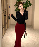 【2点セット】ロングドレス セクシー ボディコン きれいめ フェミニン レースカーディガン リボンタイ ストラップワンピ 着やせ 大人可愛い JC2-ZED881313DXH348B