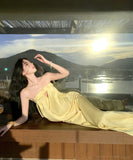 ロングドレス キャバドレス セクシー ベアトップ 上品 サテン リボンデザイン カットアウト バックオープン 誕生日 JC2-XHY911182