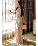 ロングドレス キャバドレス セクシー バックオープン ギャザー サテン エレガント パーティー JC2-XHY919292