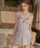 【2色】ルームウェア ランジェリー セクシー スウィート系 バタフライ刺繍 チュール サテン 谷間メイク バックオープン JC8-GR5261