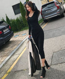 【3色】膝丈ドレス キャバドレス セクシー 韓国風 Vネック ボディコン リブニット タイト 出勤 デート JC2-MLS57256151