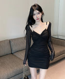 【2色】ミニドレス キャバドレス ワンピース セクシー Vネック着痩せ  KS2-DD5266