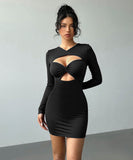 Lady's coco ミニドレス キャバドレス セクシー 長袖 タイトミニワンピ カットアウトデザイン パーティーコーデ LW2-YSQYDFG1970