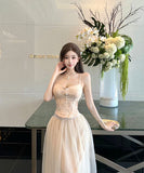 ロングドレス キャバドレス セクシー上下2点セット コルセット風 チュール ギャザー 二次会 ナイトクラブ パーティードレス KS2-DD5270