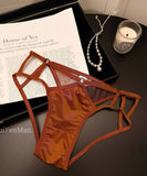 下着 サテンレース ショーツ 透け感 細ストラップ セクシー 三角ショーツ  綿100%のクロッチャー付き LW2-RS61-70d