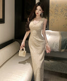 ロングドレス キャバドレス セクシー Vネック バックオープン スリット入り キラキラ JC2-WDS5562