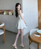 ミニドレス キャバドレス フレンチスタイル オフショルダー リボンデザイン Aライン パール デート お出かけ カジュアル ランチ JC2-XHY918397