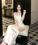 ロングドレス キャバドレス セクシー 上品 フレンチ サテン キャミワンピ ラメ マーメイドライン パーティー JC2-XHY919892