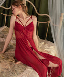 ルームウェア ランジェリー セクシー 透け感 メッシュ レース切替 フロントスリット ガウン付きセット JC8-GR6751