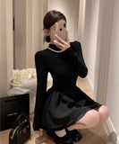 ミニドレス キャバドレス かわいい ふんわりシルエット フレンチムード ハイネック デート 通勤 お呼ばれコーデ JC2-XHY918113