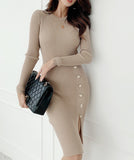 【2色】膝丈ドレス キャバドレス セクシー きれいめ タイト ニットワンピ ウエストマーク スリット 上品 細見え オフィスコーデ  デート JC2-ZED88021E325