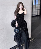 ロングドレス キャバドレス セクシー チュール切り替え スパンコール キャミワンピ パーティー 誕生日 JC2-DD4030