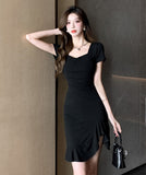 ミニドレス キャバドレス セクシー スクエアネック フリル ボディコン デート お出かけ JC2-ZED88803B02