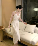 ロングドレス キャバドレス セクシー フレンチ ホルターネック 清楚 アシンメトリー マーメイド バースデー JC2-JW62701GD751