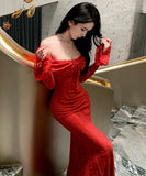 【2色】ロングドレス キャバドレス セクシー フレンチスタイル オフショルダー エレガント ウエストマーク 細見え パーティー バースデー JC2-XHY919202