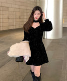 【2色】ミニドレス キャバドレス セクシー 韓国風 ツイード風 ツイード風 ウエストマーク スタイルアップ Aライン デート 成人式 JC2-MN219