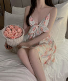 パジャマ ルームウェア ビードール 花柄 蝶結び かわいい 背露出 YH8-GR3846