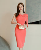 膝丈ドレス キャバドレス 不規則 通勤 おしゃれ 着瘦せ 気質 YH2-ZED882181BH506