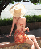 ミニドレス　小花柄ホルターネックワンピース 夏のリゾート映え・タイ風バックレスドレスHMZ7-CDYFZ6-141-92590500