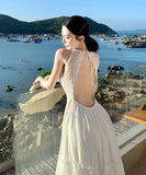 ロングドレス キャバドレス セクシー フレンチ ピュア レース切替 Vネック キャミソール ドレープ エアリー ボリューム感 JC2-XHY918830