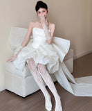 ミニドレス キャバドレス パーティードレス フレンチ 小柄さん向け ベアトップ フェミニン ボリュームシルエット エンゲージメント パーティー JC2-JSXA853