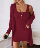 Lady's coco ミニドレス キャバドレス セクシー 2点セット オフショルダー カーディガン 長袖 ボタン付き LW2-YSQYUFG3150