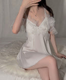 【2色】ルームウェア セクシー レース ナイトドレス  バックオープン LW8-GR5387