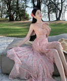 ワンピース ドレス サンドレス チュール ホルターネック 夏新作 花柄 背露出 YH2-ZED888709B13