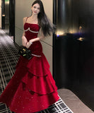 ロングドレス キャバドレス セクシー フレンチ ラインストーン キラキラ ベルベット フリル キャミソールドレス JC2-AQR6050