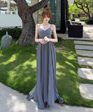 ロングドレス キャバドレス セクシー ビジュー付き Vネック バックレス キャミソール フレアシルエット プリーツ加工 バースデー JC2-XHY911117