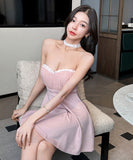 【4色】ミニドレス キャバドレス セクシー ベアトップ Aライン バックレス 谷間見せ ナイトドレス 夜遊び 指名アップ JC2-YM8891