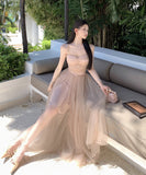 Lady's coco ロングドレス キャバドレス セクシー  チュール切り替え リボンキャミワンピ ウエストマーク フレアシルエット JC2-CD1-119-97380720