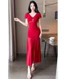 【2色】ロングドレス キャバドレス セクシー Vネック シアーメッシュ エレガント 透け感 ボディコン JC2-JX5852