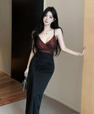 【3色】ロングドレス キャバドレス セクシー 上品 Vネック バイカラー バイカラー タイト パーティードレス JC2-DD6300